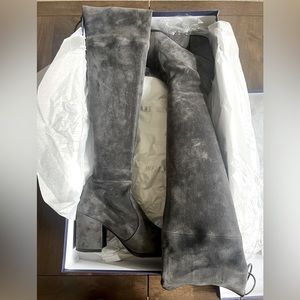Stuart Weitzman Tieland Slate Grey Suede Over the Knee OTK Boot Sz 6
